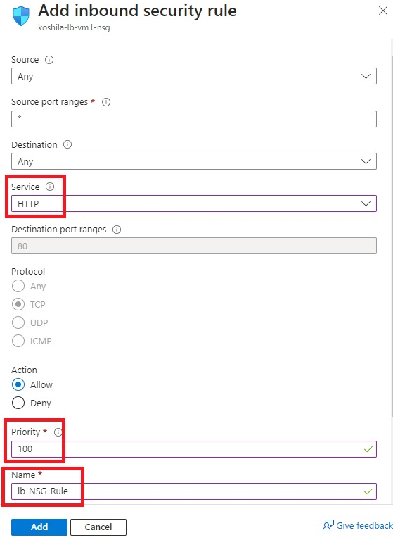 Add inbound security rule